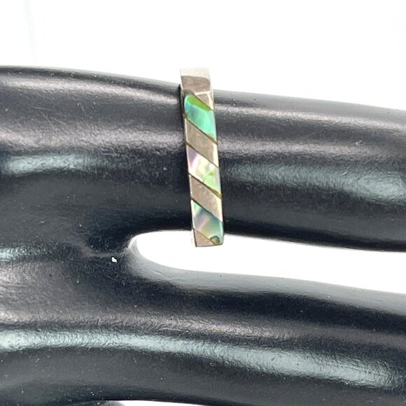 925 Sterling Silver Mexico Abalone Channel Inlay Iridescent Ring Size 6.25 VTG - Picture 7 of 15